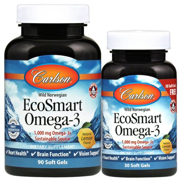 EcoSmart Omega-3, Natural Lemon Flavor, 90+30 Softgels, Carlson Labs