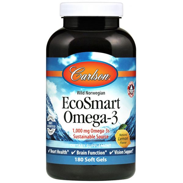 EcoSmart Omega-3, Natural Lemon Flavor, Value Size, 180 Softgels, Carlson Labs