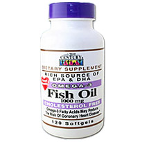 Fish Oil 1000 mg Omega-3 120 Softgels, 21st Century Health Care