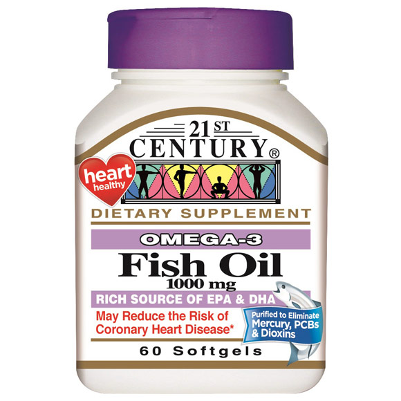 Fish Oil 1000 mg Omega-3, 60 Softgels, 21st Century HealthCare