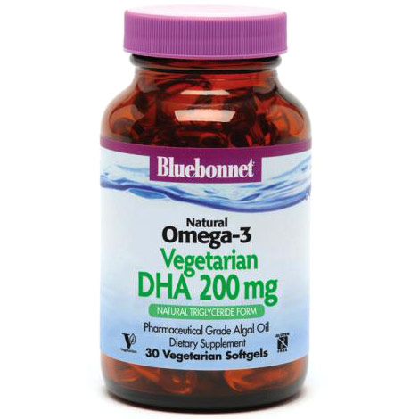 Natural Omega-3 Vegetarian DHA 200 mg, 30 Softgels, Bluebonnet Nutrition