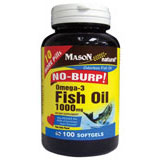 No Burp Omega-3 Fish Oil 1000 mg, 100 Softgels, Mason Natural