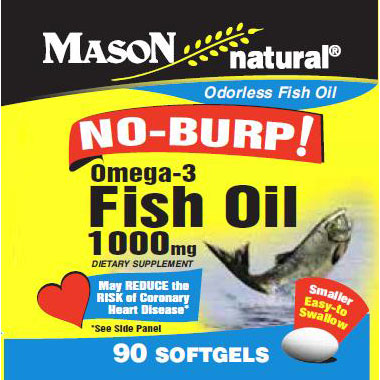 No Burp Omega-3 Fish Oil 1000 mg, 90 Softgels, Mason Natural