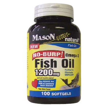 No Burp! Omega-3 Fish Oil 1200 mg, 100 Softgels , Mason Natural