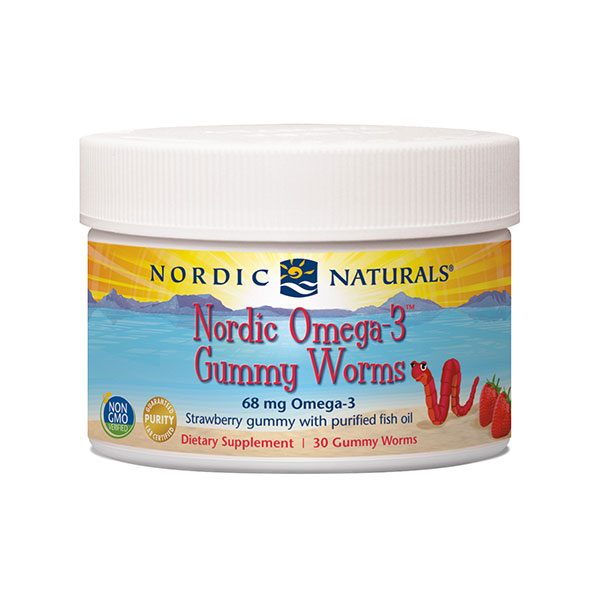 Nordic Omega-3 Gummy Worms, Chewable Strawberry, 30 Gummies, Nordic Naturals