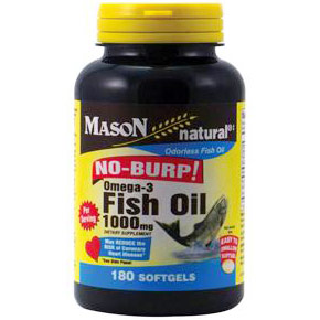 Omega-3 Fish Oil No Burp, 180 Softgels, Mason Natural