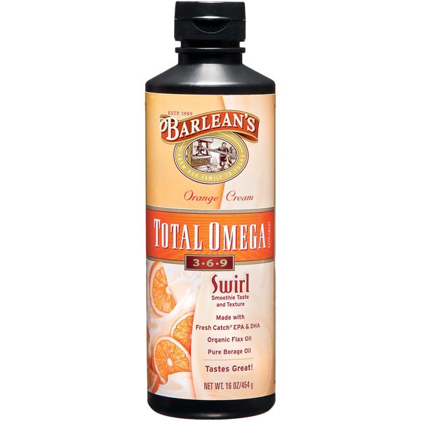 Total Omega 3-6-9 Swirl Liquid, Orange Cream (Smoothie Taste), 16 oz, Barlean's Organic Oils