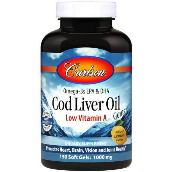Cod Liver Oil with Low Vitamin A, 1000 mg 150 softgels, Carlson Labs