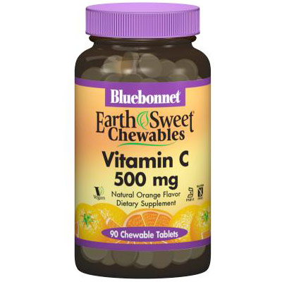 EarthSweet Chewables Vitamin C 500 mg, Natural Orange Flavor, 90 Chewable Tablets, Bluebonnet Nutrition