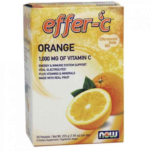 Effer-C Orange, Vitamin C Drink Mix, 30 Packets, NOW Foods