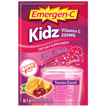 Emergen-C Kidz Fruit Punch Drink Mix for Kids, 250 mg Vitamin C, 30 Packets, Alacer