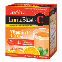 ImmuBlast-C Vitamin C 1000 mg, Effervescent Drink Mix, Ultimate Orange, 30 Packets, 21st Century HealthCare