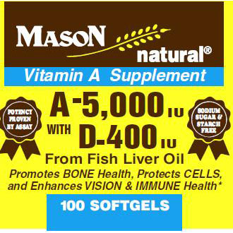 Vitamin A 5000 IU & D 400 IU, 100 Softgels, Mason Natural