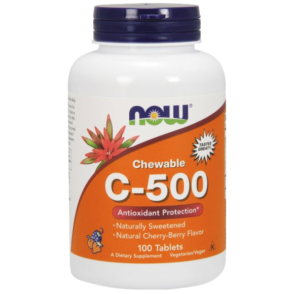 Vitamin C-500 Chewable Cherry, 100 Lozenges, NOW Foods