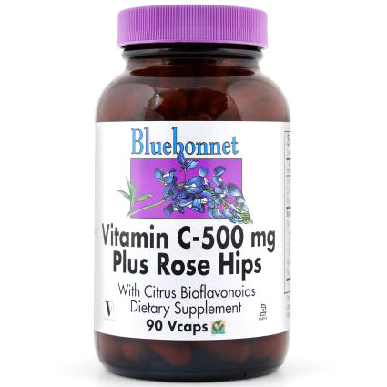 Vitamin C 500 mg Plus Rose Hips, 180 Vcaps, Bluebonnet Nutrition