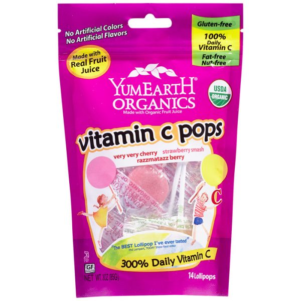 YummyEarth Organic Vitamin C Pops, Made with Real Fruit Juice, 14 Lollipops x 6 Pouches, YumEarth