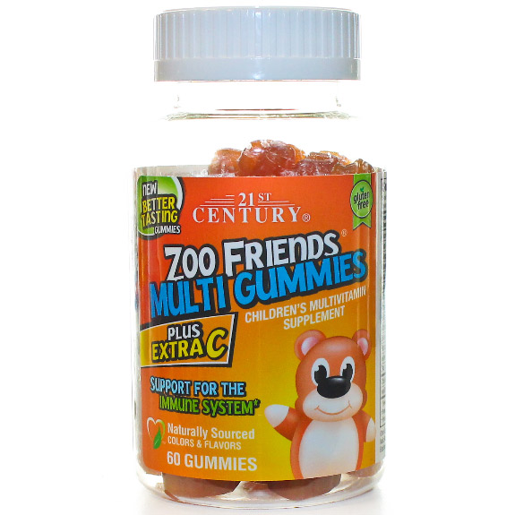 Zoo Friends Multi Gummies Plus Extra C, Children's Multi-Vitamin Chewable, 60 Gummies, 21st Century HealthCare