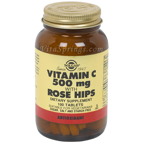 Vitamin C 500 mg with Rose Hips, 100 Tablets, Solgar
