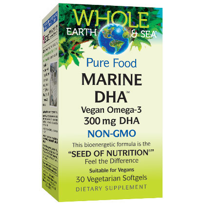 Whole Earth & Sea Marine DHA Vegan Omega-3, 30 Vegetarian Softgels, Natural Factors