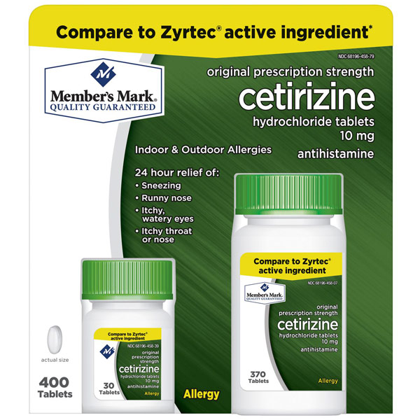 Cetirizine Hydrochloride Antihistamine 10 mg, Allergy Relief, 400 Tablets, Member's Mark