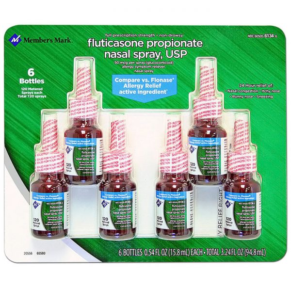 Fluticasone Propionate Nasal Spray, Allergy Relief, 0.54 oz x 6 Bottles, Member's Mark