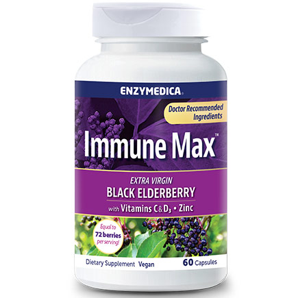 Immune Max Black Elderberry with Nutritional vitamins C & D3 + Zinc, 60 Capsules, Enzymedica