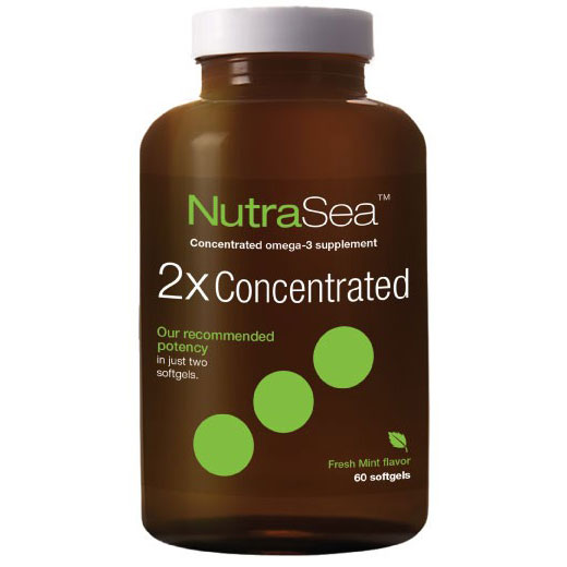 NutraSea Omega-3, 2X Concentrated Fish Oil Recent Mint Taste, 60 Softgels, Ascenta