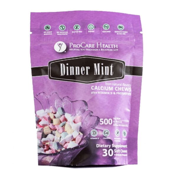 ProCare Well being - 500mg Calcium Mushy Chews - Dinner Mint - 30 Depend