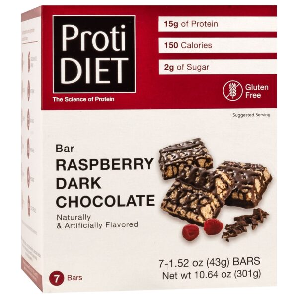 ProtiDiet Protein Bar Squares - Raspberry Darkish Chocolate, 7 Bars/Field