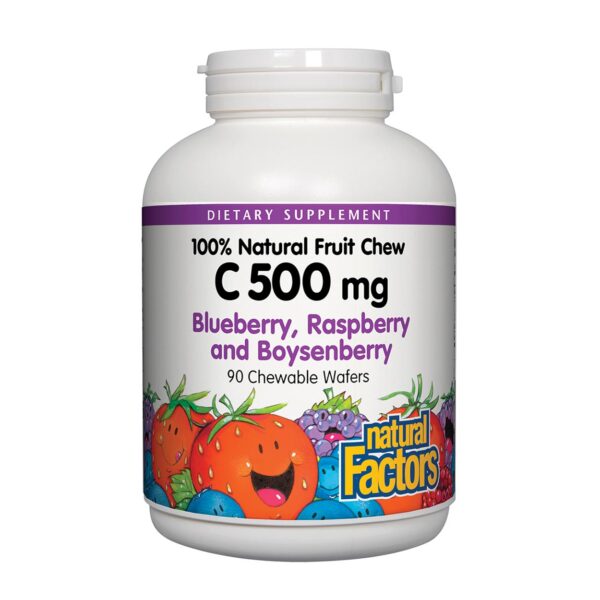 Natural Factors Vitamin C 100% Natural Fruit Chew - Blueberry Raspberry & Boysenberry 90 Chewables