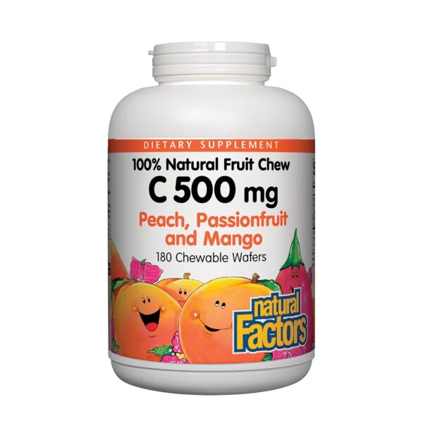 Natural Factors Vitamin C 100% Natural Fruit Chew - Peach, Passion Fruit & Mango 180 Chewables