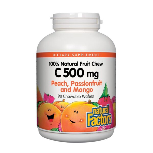 Natural Factors Vitamin C 100% Natural Fruit Chew - Peach Passion Fruit & Mango 90 Chewables