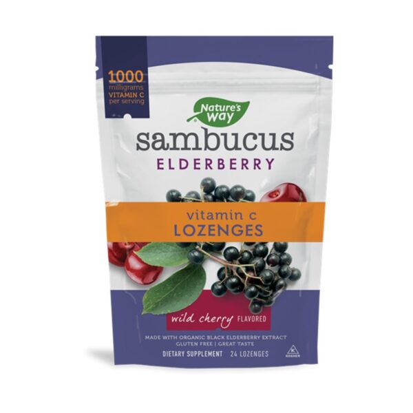 Nature's Way Sambucus Vitamin C Lozenges - Wild Cherry 24 Count
